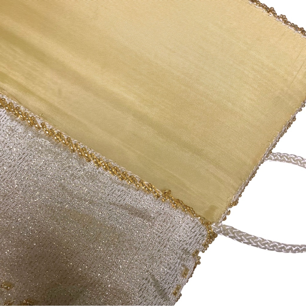 Vtg Formal Gold Beaded Art Deco Large Envelope Clutch Shoulder Strap Prom Bag - Picture 9 of 11